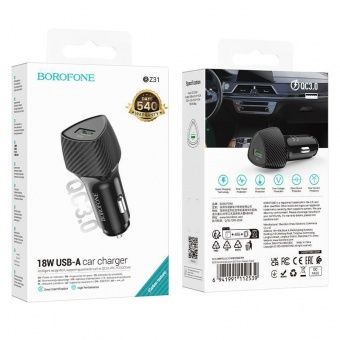 Автомобильное ЗУ Borofone BZ31 (1USB: QC3.0) цвет: Чёрный