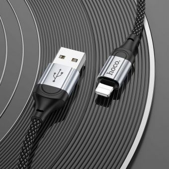 Дата-кабель Hoco X102 IP (нейлон 1м., 2.4A) цвет: Чёрный