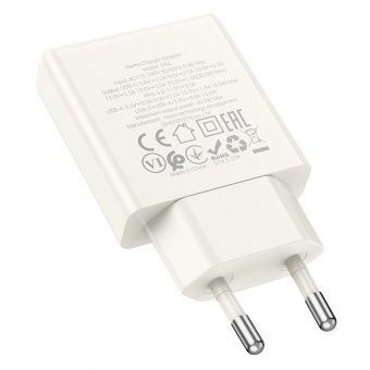 Сетевое зарядное устройство Hoco N45 PD30W+кабель) цвет: лунный белый