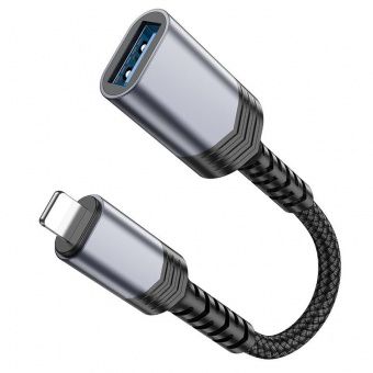 Адаптер Hoco UA24 IP-USB (мама) цвет: металлик
