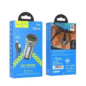 Автомобильное ЗУ Hoco Z49A (QC3.0 18W+кабель Micro) цвет: металлик