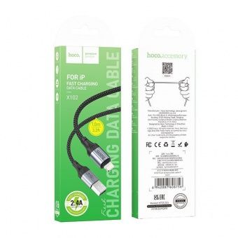 Дата-кабель Hoco X102 IP (нейлон 1м., 2.4A) цвет: Чёрный