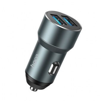 Автомобильное ЗУ Hoco DZ17 (подсветка 2 USB: 2.4A) цвет: металлик