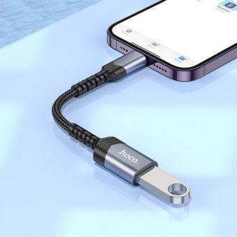 Адаптер Hoco UA24 IP-USB (мама) цвет: металлик