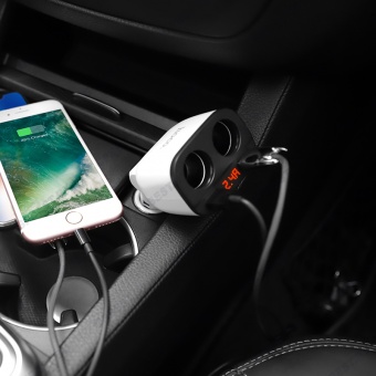 Автомобильное ЗУ Hoco Z28  (2USB: 3.5A, дисплей, 2 прикуривателя)