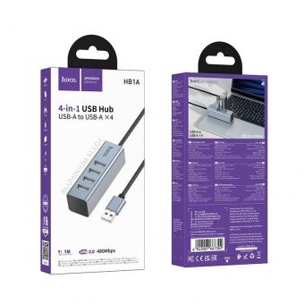 Адаптер Hoco HB1A  (USB -4 USB 2.0,1m)  цвет: металлик