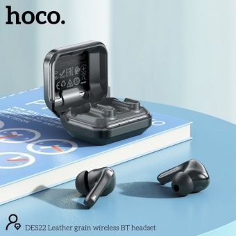 Беспроводные наушники Hoco DES22 TWS кожаный чехол, цвет: Чёрный