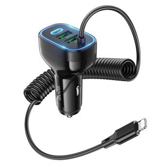 Автомобильное ЗУ Hoco NZ11A (PD30W + 2QC3.0 + кабель iP) цвет: Чёрный