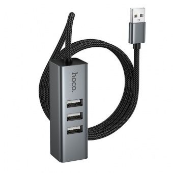 Адаптер Hoco HB1D  (USB to USB2.0*3+RJ45) цвет: металлик