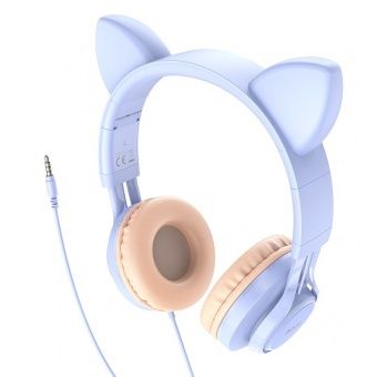 Наушники Hoco W36 полноразмерные ("кошачьи ушки") цвет: голубой