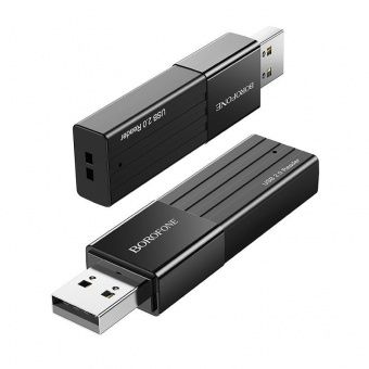 Картридер Borofone DHB02 (USB 2.0, 480Mbps) цвет: чёрный