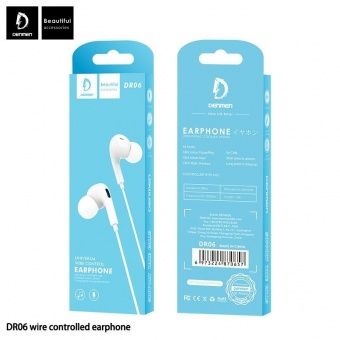 Наушники Denmen DR06 с микрофоном (1.2 м), цвет: белый