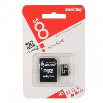 Micro SDHC карта памяти SMARTBUY 8Gb Class 10 (с адаптером)