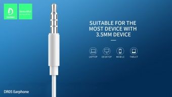 Наушники Denmen DR05 с микрофоном (1.2 м), цвет: белый