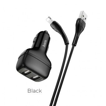 Автомобильное ЗУ Hoco Z36 +IP кабель  (2USB: 2.4A) цвет: Чёрный