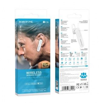 Bluetooth-гарнитура BOROFONE BC36, цвет: белый