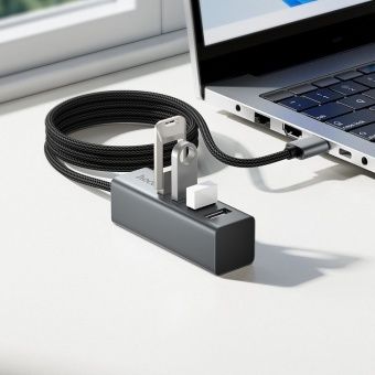 Адаптер Hoco HB1A  (USB -4 USB 2.0,1m)  цвет: металлик