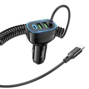 Автомобильное ЗУ Hoco NZ11A (PD30W + 2QC3.0 + кабель iP) цвет: Чёрный