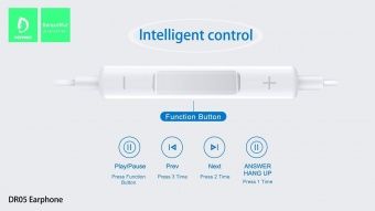 Наушники Denmen DR05 с микрофоном (1.2 м), цвет: белый