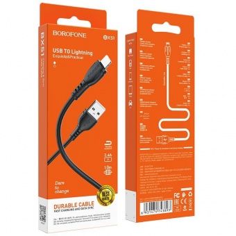 Дата-кабель BOROFONE BX51 IP (1м., 2.4A), цвет: Чёрный