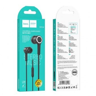 Наушники Hoco M104 с микрофоном (1.2 м) цвет: Чёрный