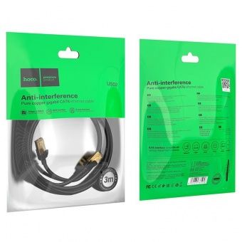 Патч-корд Hoco US02 1Gbps=125MB/s, позолоченный разъем, чистая медь, 3 м. цвет: Чёрный