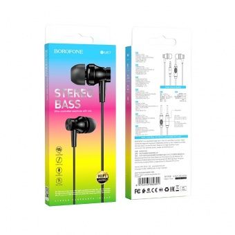 Наушники Borofone BM67 с микрофоном (1.2 м), цвет: Чёрный