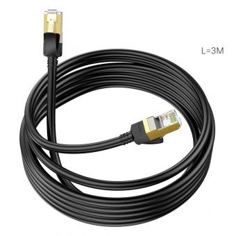 Патч-корд Hoco US02 1Gbps=125MB/s, позолоченный разъем, чистая медь, 3 м. цвет: Чёрный