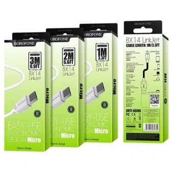 Дата-кабель BOROFONE BX14 Micro (3 м.), цвет белый