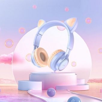 Наушники Hoco W36 полноразмерные ("кошачьи ушки") цвет: голубой
