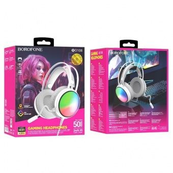 Наушники Borofone BO108 полноразмерные игровые 2 м, цвет: белый