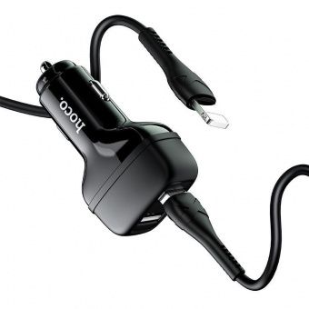 Автомобильное ЗУ Hoco Z36 +IP кабель  (2USB: 2.4A) цвет: Чёрный