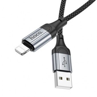 Дата-кабель Hoco X102 IP (нейлон 1м., 2.4A) цвет: Чёрный