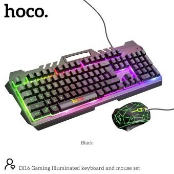 Набор игровой клавиатура+мышь Hoco DI16 с подсветкой, цвет: Чёрный