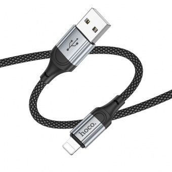 Дата-кабель Hoco X102 IP (нейлон 1м., 2.4A) цвет: Чёрный