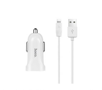 Автомобильное ЗУ Hoco Z2 цвет: белый с кабелем IP (USB: 5V & 1.5A)