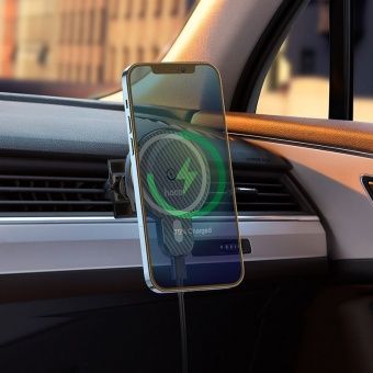 Автодержатель+беспроводная зарядка Hoco CA85 зажим, в решетку, цвет: Чёрный