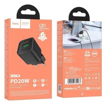 Сетевое зарядное устройство Hoco N65 (QC3.0 +PD20W)  цвет: Чёрный