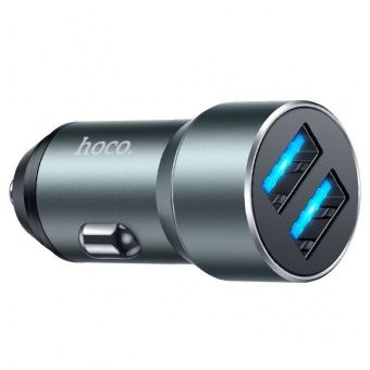 Автомобильное ЗУ Hoco DZ17 (подсветка 2 USB: 2.4A) цвет: металлик