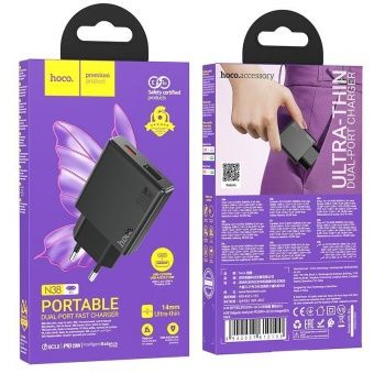 Сетевое зарядное устройство Hoco N38 (PD20W+QC3.0) цвет: Чёрный