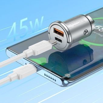 Автомобильное ЗУ Hoco NZ10 (PD45W+QC3.0) цвет: серебро