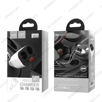 Автомобильное ЗУ Hoco Z28  (2USB: 3.5A, дисплей, 2 прикуривателя)