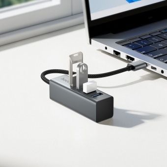 Адаптер Hoco HB1B  (USB -4 USB 3.0,1m)  цвет: металлик