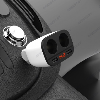Автомобильное ЗУ Hoco Z28  (2USB: 3.5A, дисплей, 2 прикуривателя)