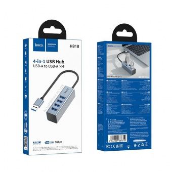 Адаптер Hoco HB1B  (USB -4 USB 3.0,1m)  цвет: металлик