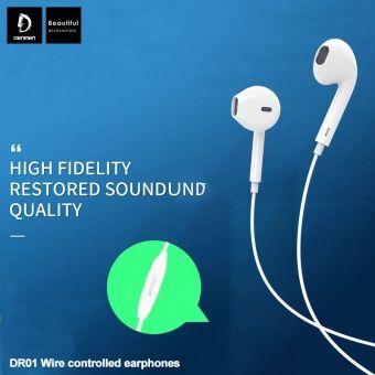 Наушники Denmen DR01 с микрофоном (1.2 м), цвет: белый