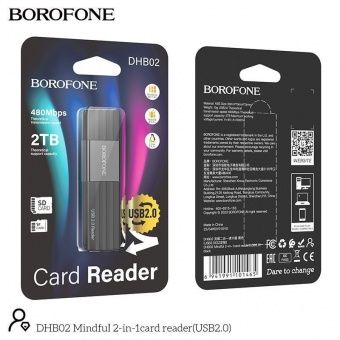 Картридер Borofone DHB02 (USB 2.0, 480Mbps) цвет: чёрный