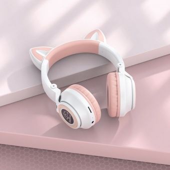 Беспроводные наушники Borofone BO18 полноразмерные ("кошачьи ушки") цвет: белый