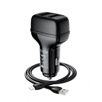Автомобильное ЗУ Hoco Z36 +IP кабель  (2USB: 2.4A) цвет: Чёрный