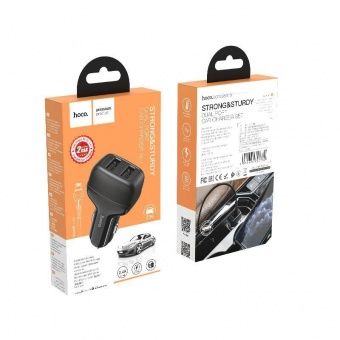 Автомобильное ЗУ Hoco Z36 +IP кабель  (2USB: 2.4A) цвет: Чёрный
